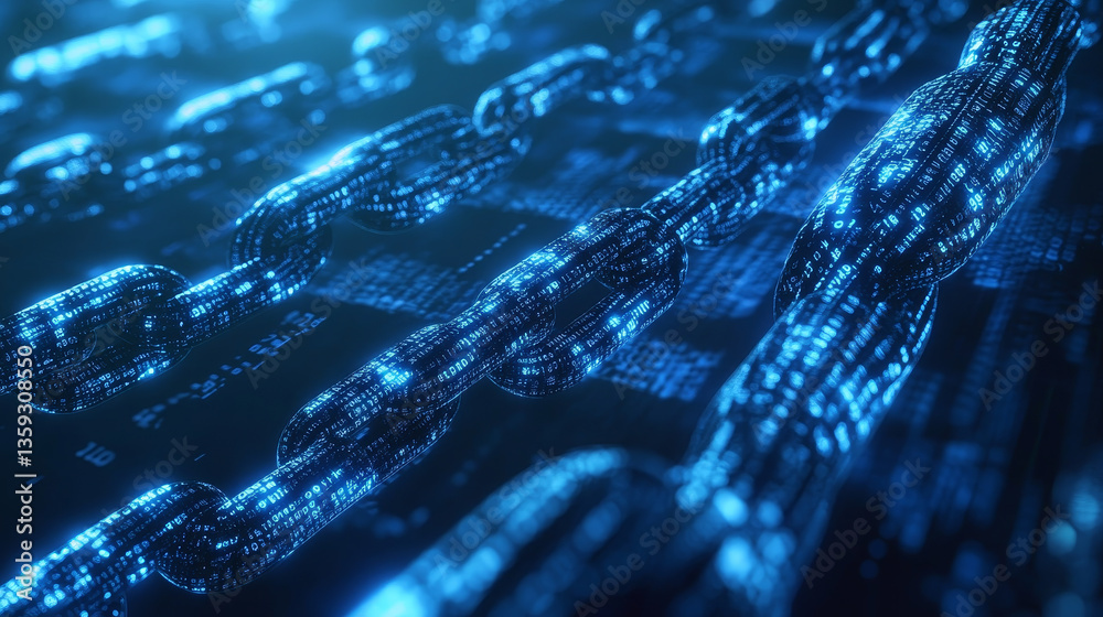 Poster info blocks, direction of data transfer. big data array in blockchain concept. 3d illustration hi-te