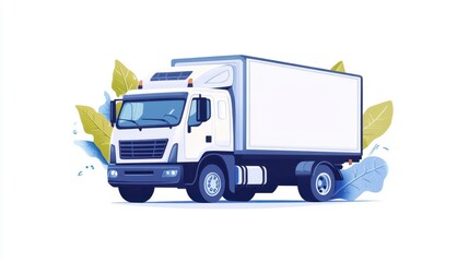 Delivery Truck with Leafy Background for Eco-Friendly Concept