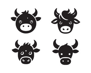 Cute baby bull head silhouette logo icon isolated on white background