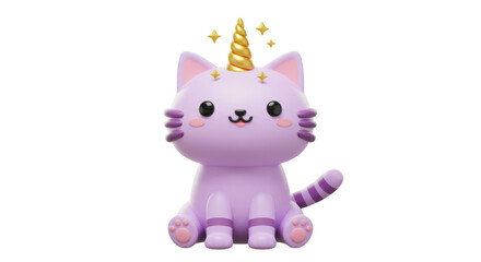 Isolated Unicorn Cat with Golden Horn and Stars