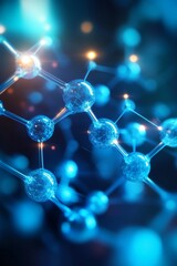 Luminous blue molecular structure, connected nodes, bright energy pathways, sharp focus, vibrant.