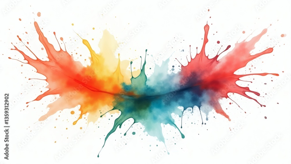 Poster an abstract watercolor painting that portrays a vivid display of colorful splashes, artfully arrange