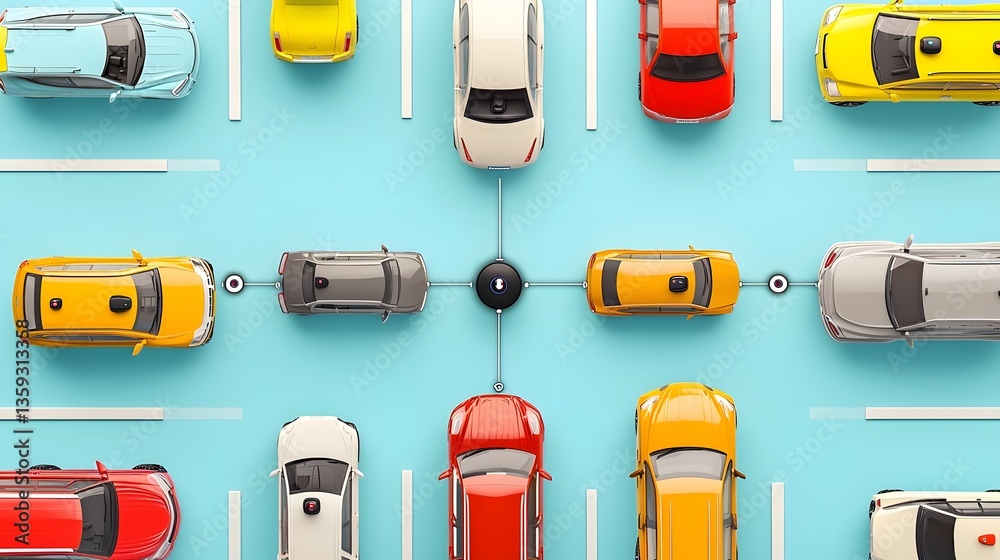 Leinwandbilder a futuristic perspective showcasing a grid of autonomous vehicles communicating with each other thro
