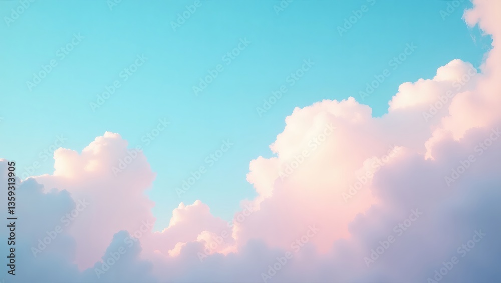 Poster a dreamy view of the fluffy clouds in the bright sky