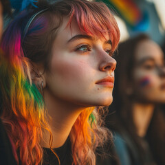 Obraz premium Youthful expression at a pride event urban setting portrait photography vibrant atmosphere close-up view celebration of diversity