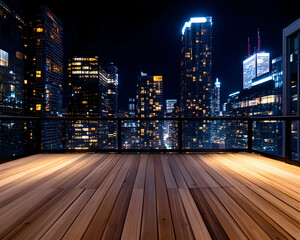 Night city view from rooftop deck
