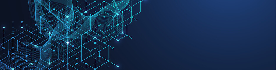 Molecular abstract structure and genetic engineering DNA. Healthcare and medicine background concept. Scientific research background. Wave flow. Innovation pattern, illustration.