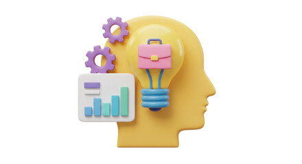 Isolated Head with Lightbulb, Graph, Gear