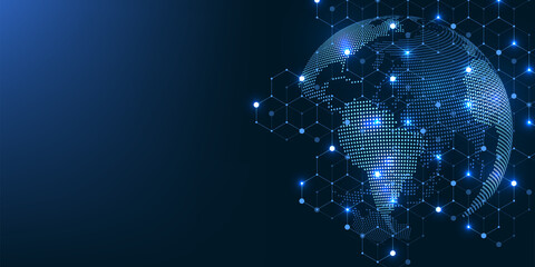 Global network connection concept. Big data visualization. Social network communication in the global computer networks. Internet technology. Business. Science, illustration