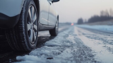 Car stuck in snow winter road photography rural area low angle driving challenge