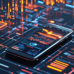 Obraz premium Analyzing data trends on a smartphone screen digital workspace technology environment close-up view data visualization