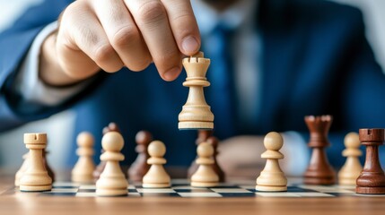 Strategic chess match in a corporate office business environment close-up perspective intellectual competition and focus