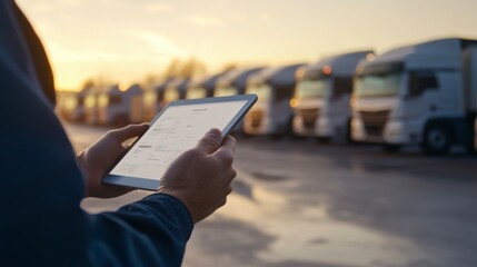 Managing fleet logistics transportation hub digital technology outdoor close-up view efficiency in operations