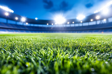 Night stadium, soccer field, bright lights, game, advertising