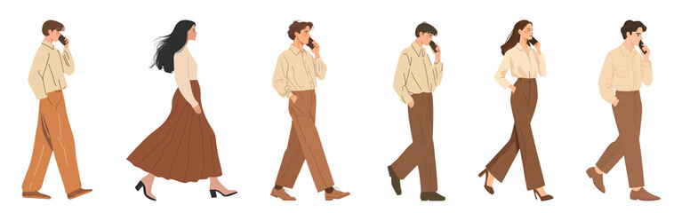Fototapeta premium PNG Stylish people walking confidently, element set on transparent background