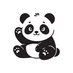 Obraz premium Cute adorable panda wave silhouette logo icon isolated on white background