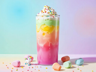 Rainbow Layered Drink: Whipped Cream, Sprinkles, Pastel Delight