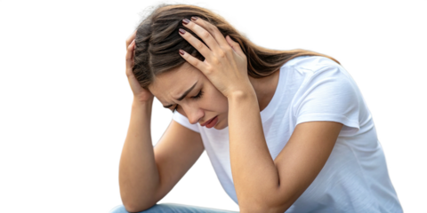 Young women putting hand on her forehead.