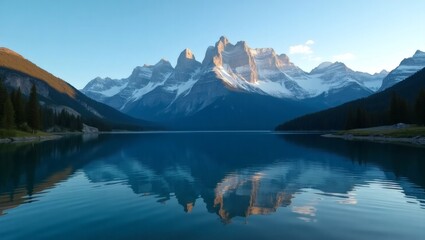 captivating shot of a serene mountain lake with a reflection of mountains on the clear water 