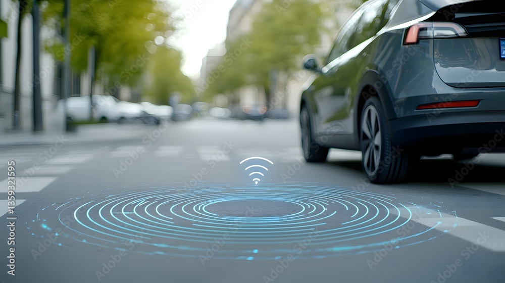 Aufkleber a sleek futuristic electric vehicle equipped with advanced lidar sensors automatically activating it