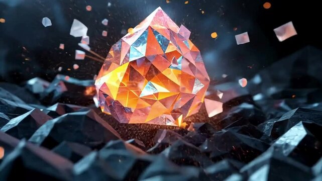 A geometric crystal shattering and reforming in sync with dubstep bass