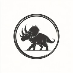Classic Circular Logo Featuring a Triceratops in Profile with a Vintage Monochrome Design