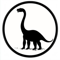 Majestic Brachiosaurus Silhouette in a Circular Emblem with a Long Neck and Elegant Posture