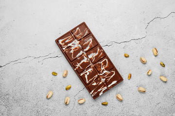 Dubai chocolate bar with pistachio paste and kadaif dough