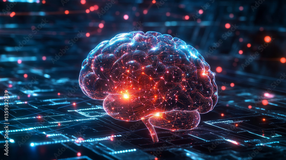 Poster artificial intelligence. computer mind. futuristic data center. quantum processor abstract concept 3