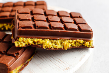 Dubai chocolate bar with pistachio paste and kadaif dough