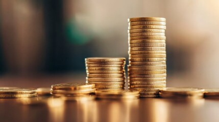 Investment growth stacked gold coins symbolizing wealth business environment close-up view financial prosperity concept