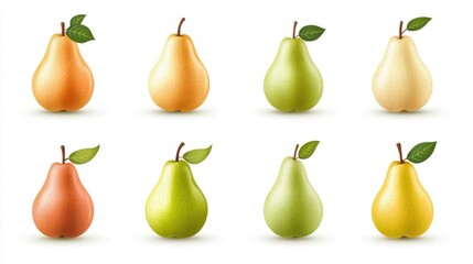 Colorful Collection of Fresh Pears on a White Background