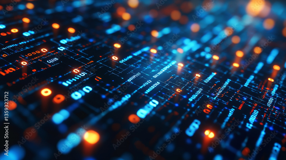 Poster binary code. units and zeros in the global cyberspace network. 3d illustration on digital technology