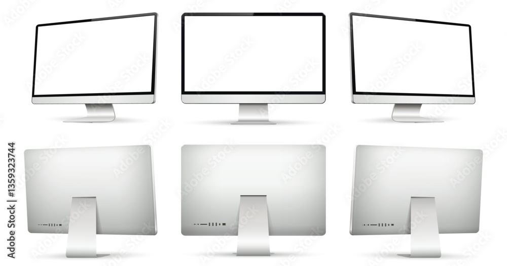Wall mural realistic computer screen on three sides front and back view