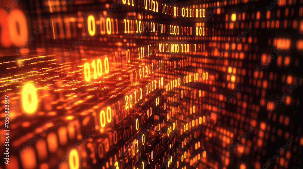 Poster binary code. units and zeros in the global cyberspace network. 3d illustration on digital technology