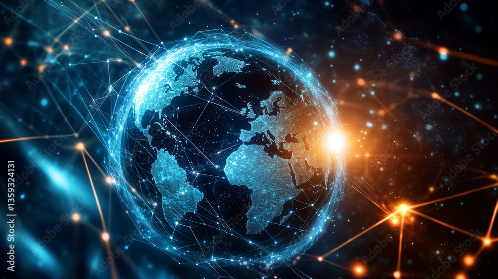 Poster futuristic cpu. quantum processor in the global computer network. 3d illustration of digital cybersp