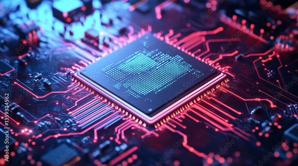 Poster futuristic processor concept. global database in digital cyberspace. 3d illustration on the topic of