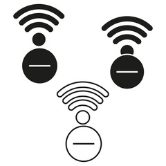 Wi Fi signal icons. Black wave symbols. Wireless connection concept. Vector network illustration.