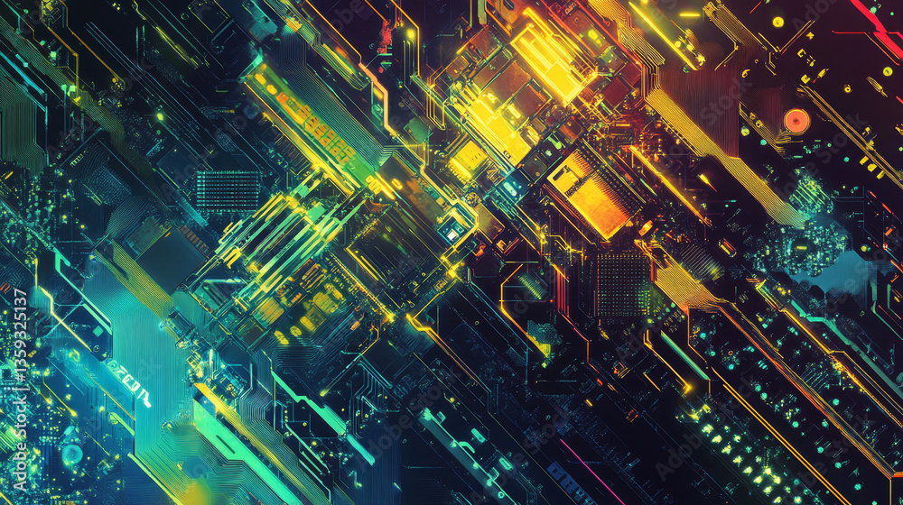 Poster cpu abstract 3d illustration. futuristic processor and quantum computer. digital technology in globa