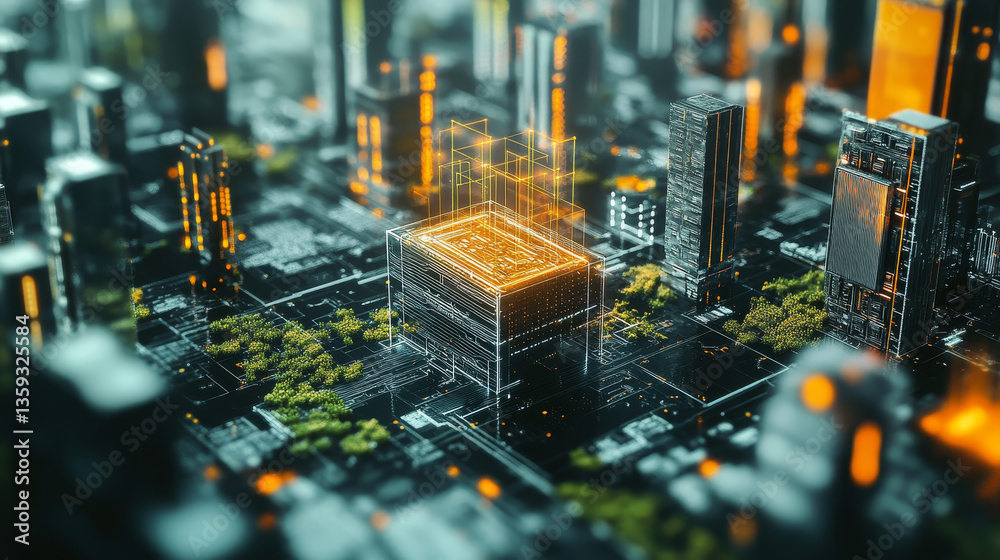 Poster futuristic cpu. database, data center. quantum processor in global computer network. 3d illustration