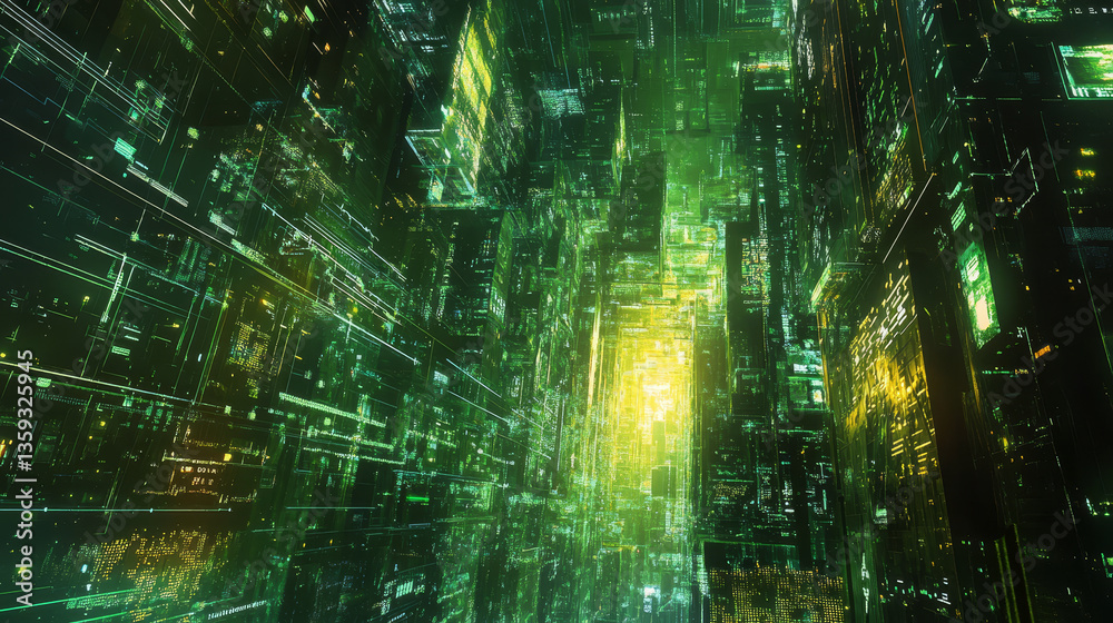 Poster futuristic cpu 3d illustration. quantum processor in global database. digital cyber space and artifi