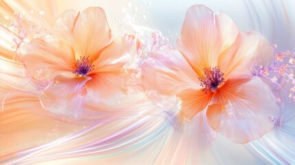 Fototapeta premium Two abstractly rendered flowers with dreamy light backgrounds and effects