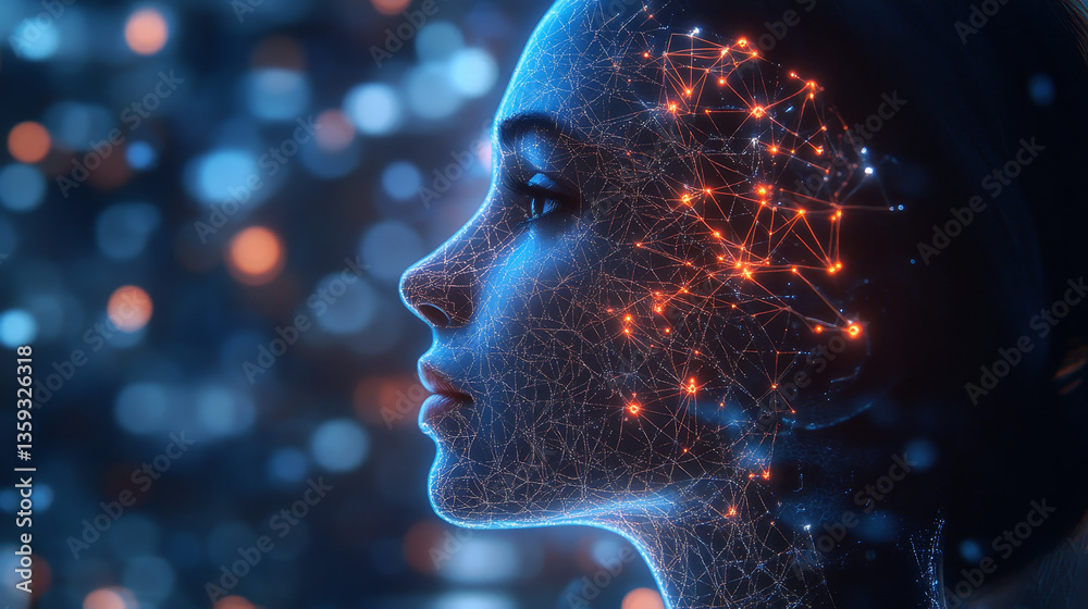 Poster artificial neural network. computer intelligence based on the nerve cells of the human brain. modern