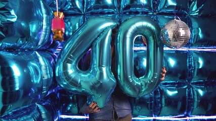 Number 40 Foil Balloon on a Shiny Party Background Celebration Anniversary Theme