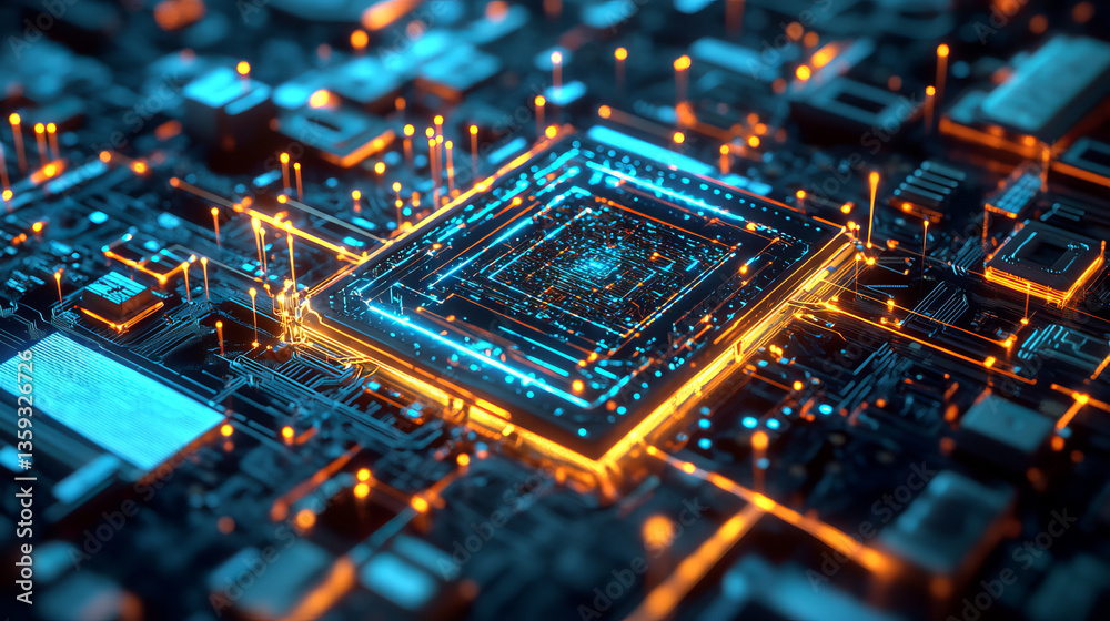 Poster ai concept, sci-fi. nanotechnological cocoon, futuristic processor in microcosm. high-tech and nanos