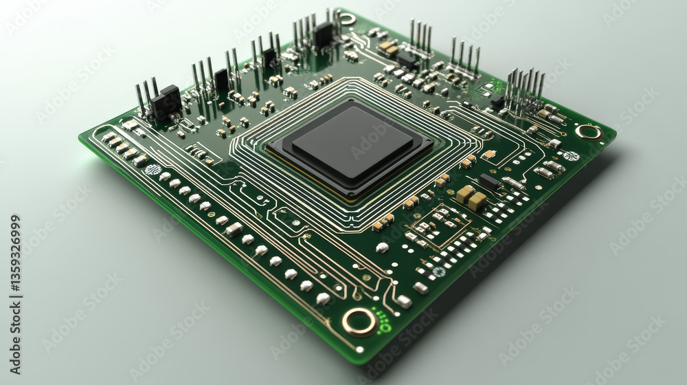 Poster digital circuit and quantum processor. cybercube 3d illustration. futuristic computer board. artific