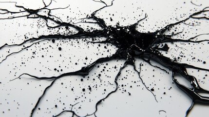 Dark splattered liquid pattern spreads across the surface dramatically