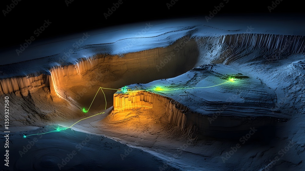 Poster Advanced Lidar scanning technology capturing the complex and dynamic terrain of an active earthquake zone revealing intricate patterns of ground deformation and shifts in the landscape