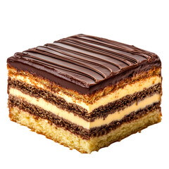 A Classic Opera Cake with Almond Sponge Layers Isolated on Transparent Background