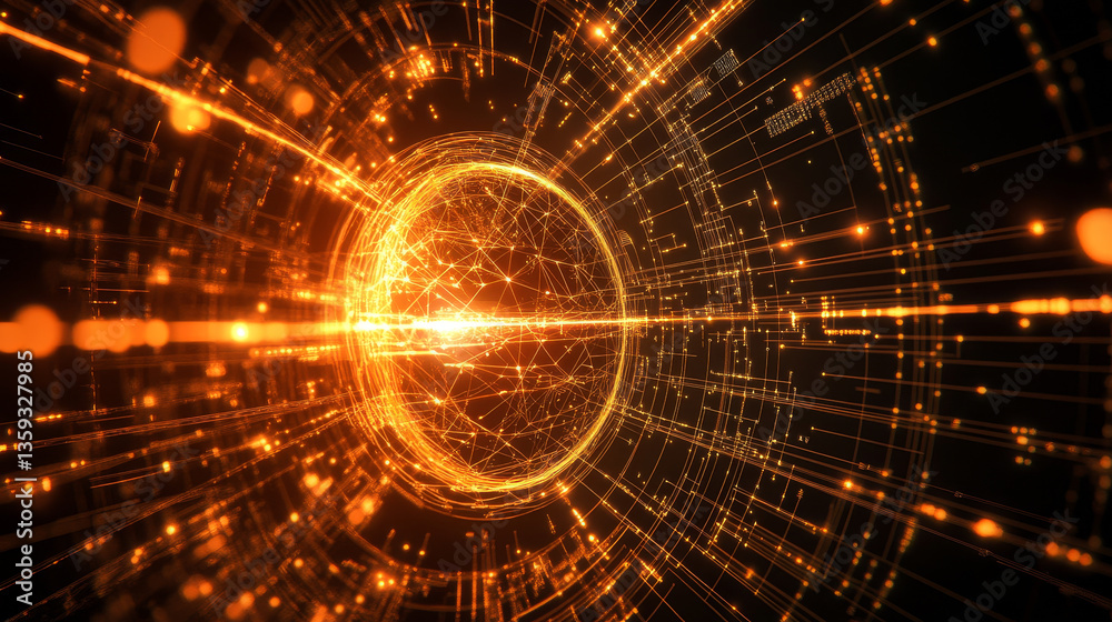 Poster futuristic cpu. quantum processor in the global computer network. 3d illustration of digital cyber s